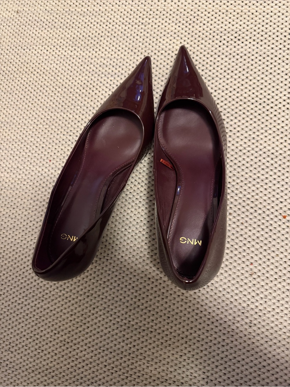 Mango Patent Pointed-Toe Flats in Burgundy